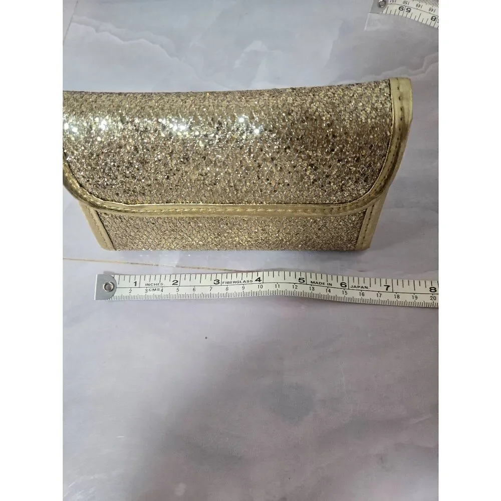 Womens Gold Sequined Travel Makeup And Grooming Accessories Case.